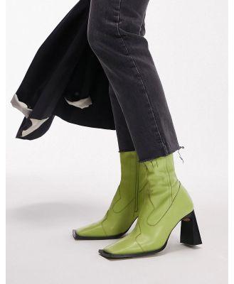 Topshop Hudson premium leather heeled western boots in lime-Green
