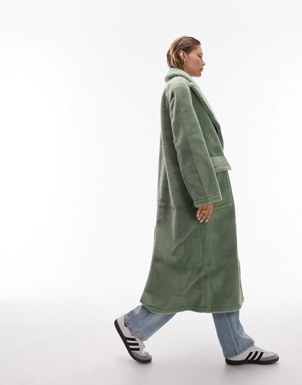Topshop longline borg coat in mint-Green