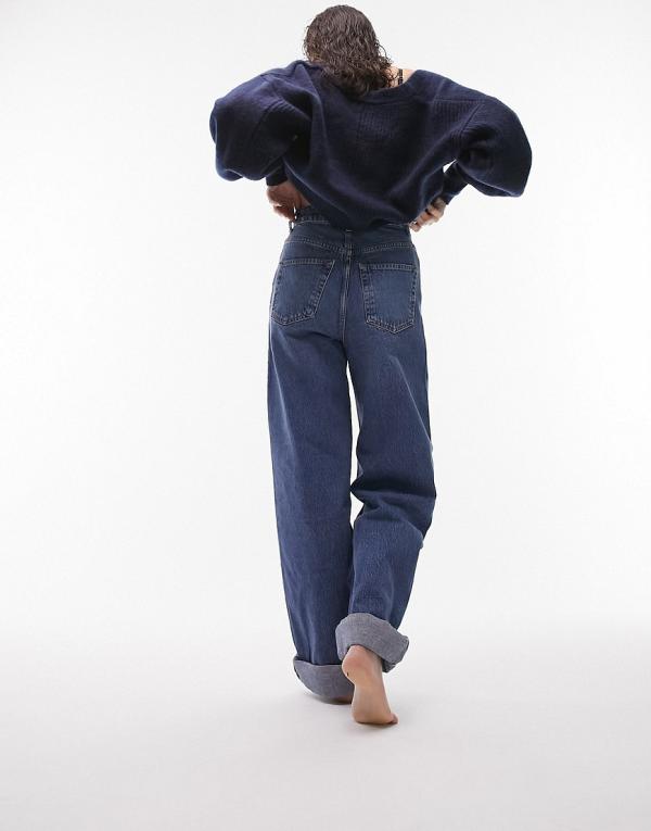Topshop oversized mom jeans in mid blue