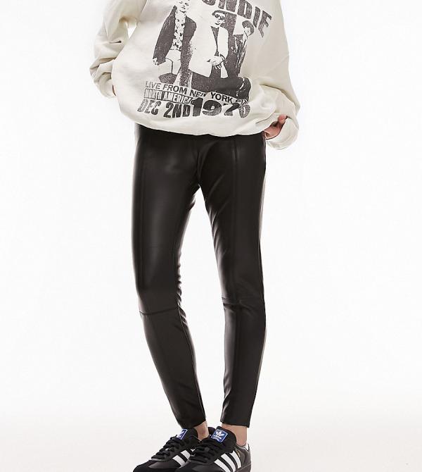 Topshop Petite faux leather skinny fit pants in black