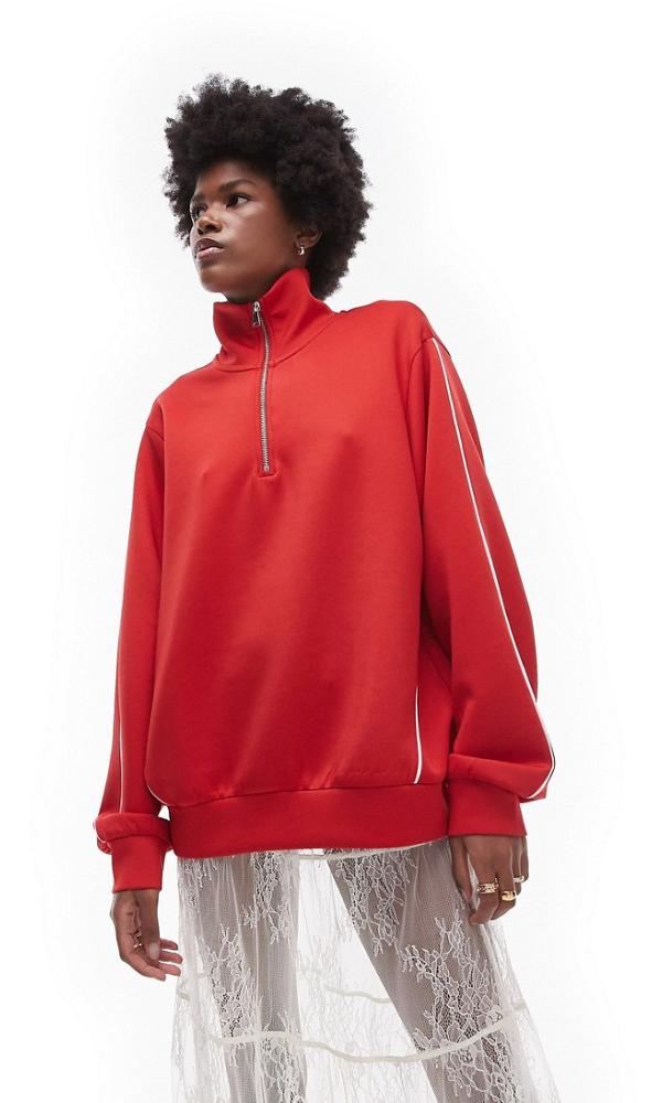 Topshop quarter zip sport jacket in red (part of a set)