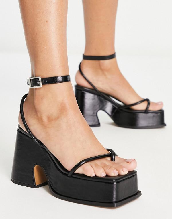 Topshop Reeva premium leather wedge sandals in black