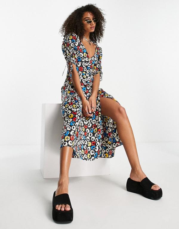 Topshop retro primary floral peplum midi dress in multi