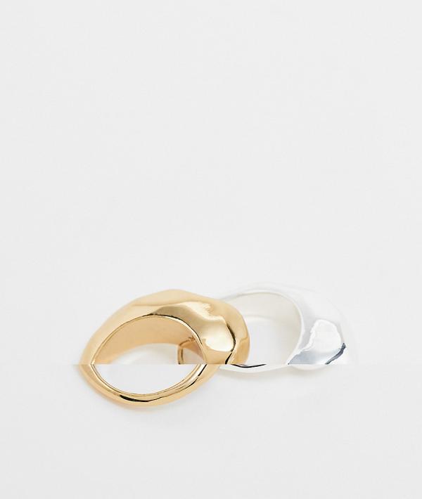 Topshop Rooni pack of 2 thick molten rings in multi plated