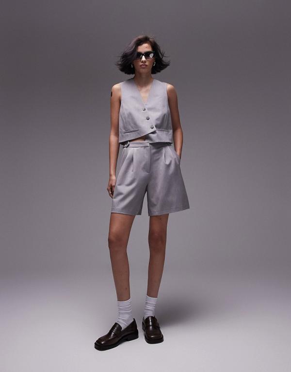 Topshop side tab knee shorts in grey (part of a set)