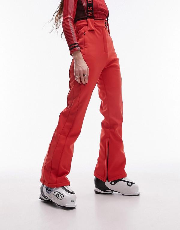 Topshop Sno flared ski pants with braces in red-Yellow