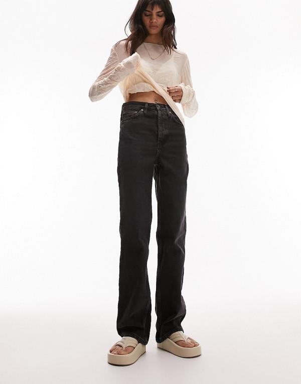 Topshop straight Kort jeans in washed black