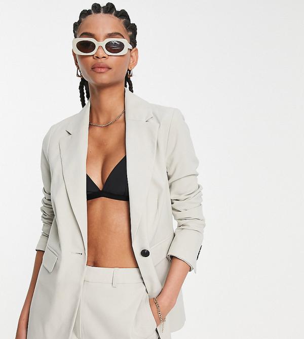 Topshop Tall fitted blazer in pale grey (part of a set)