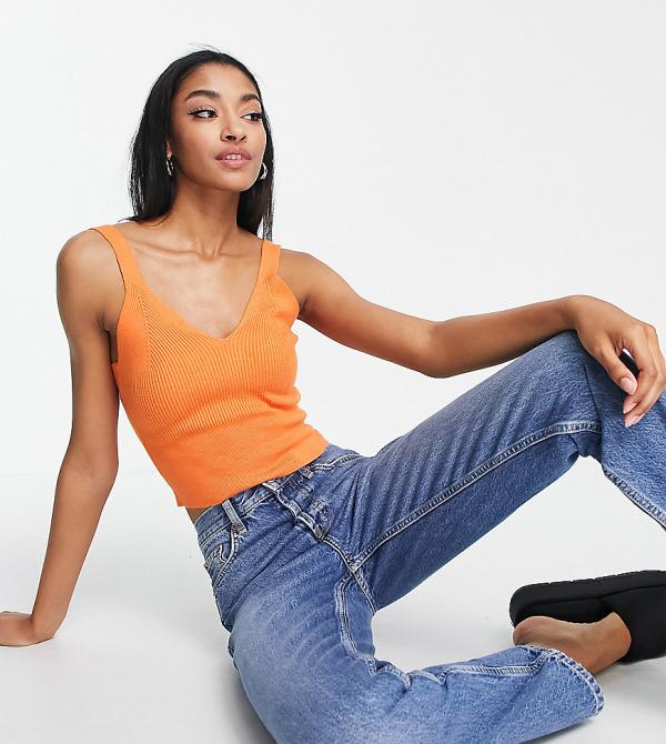 Topshop Tall knitted strappy singlet in orange