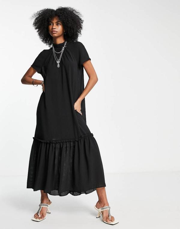 Topshop tie neck maxi dress with peplum hem in black