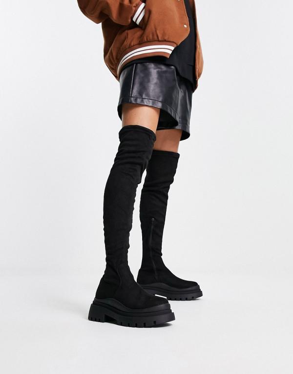 Truffle Collection chunky over the knee boots in black