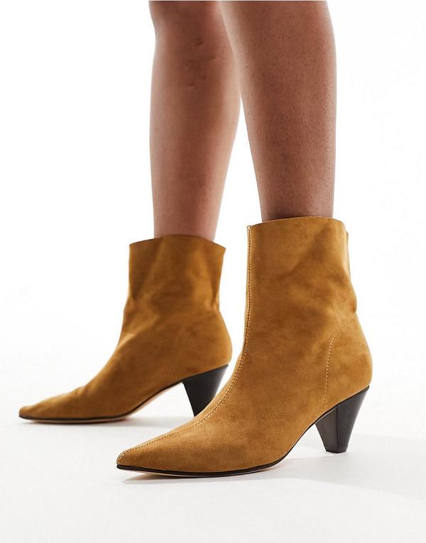 Truffle Collection cone heel ankle boots in tan-Brown