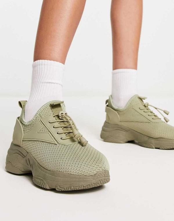 Truffle Collection knitted toggle runner sneakers in sage green-Neutral