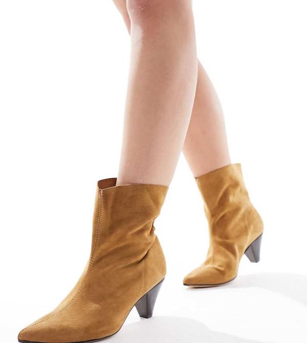 Truffle Collection Wide Fit cone heel ankle boots in tan-Brown