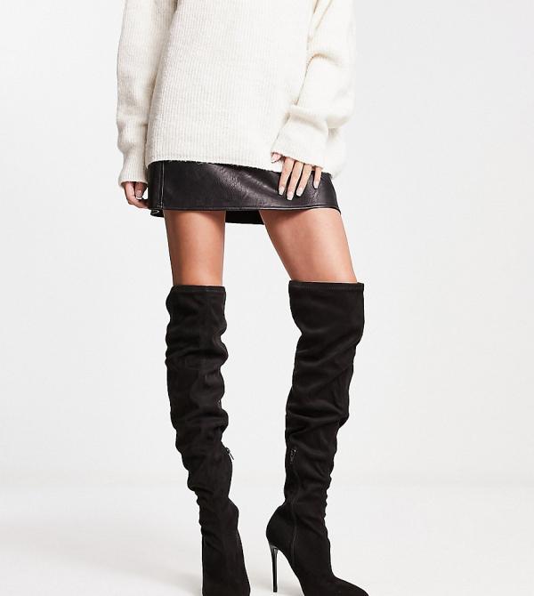 Truffle Collection Wide Fit over the knee stiletto sock boots in black