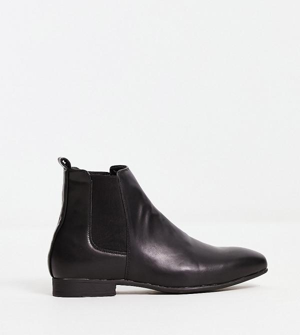 Truffle Collection Wide Fit smart chelsea boots in black faux leather