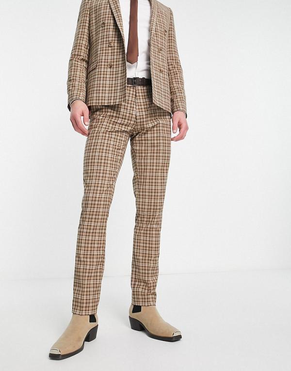 Twisted Tailor Mepstead suit pants in beige prince of wales check-Neutral