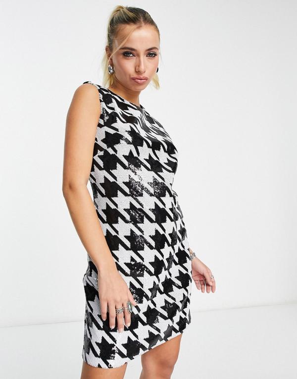 Twisted Wunder mini shift dress in dogtooth sequin-Black
