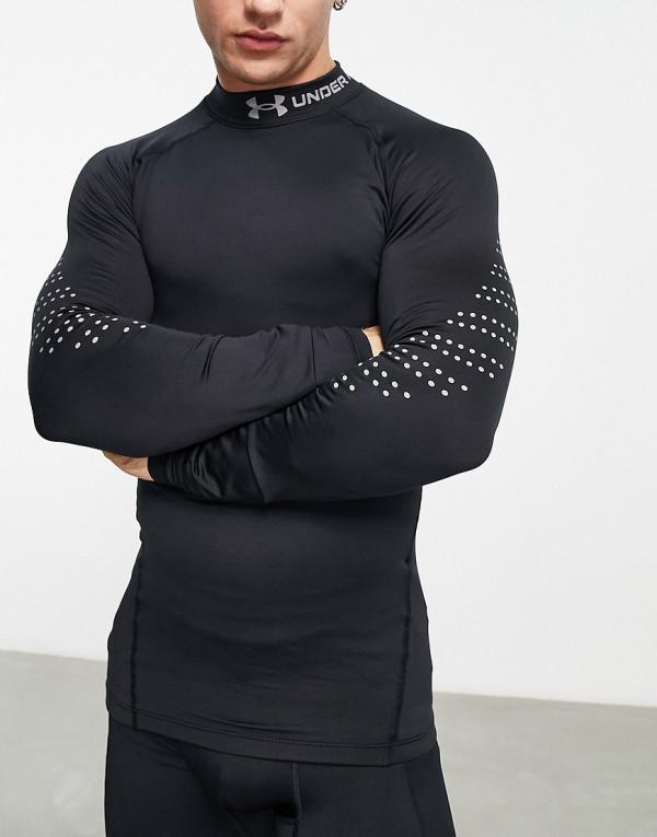 Under Armour Training Cold Gear mock neck long sleeve reflective top in black