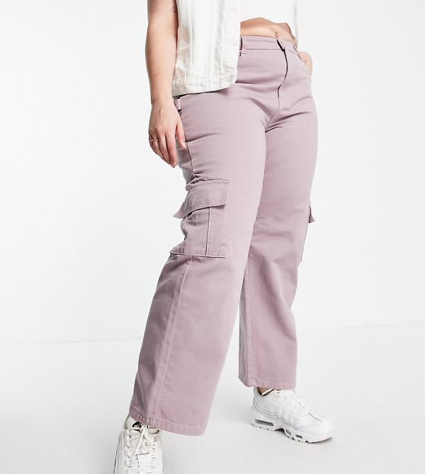 Urban Bliss Plus carpenter 90s baggy pants in mauve-Pink