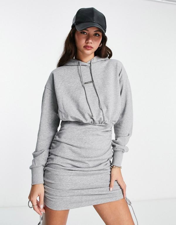 Urban Revivo midi drawstring hoodie sweatshirt dress with ruched side detail in light grey