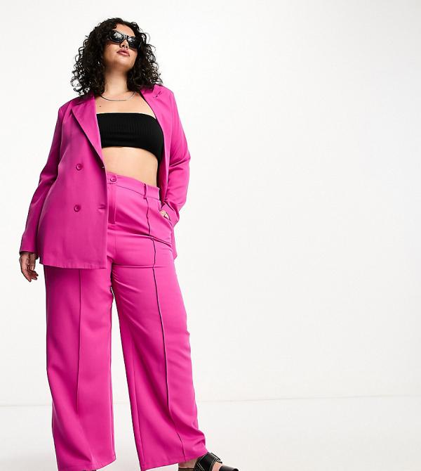 Urban Threads Plus tailored pants in hot pink (part of a set)
