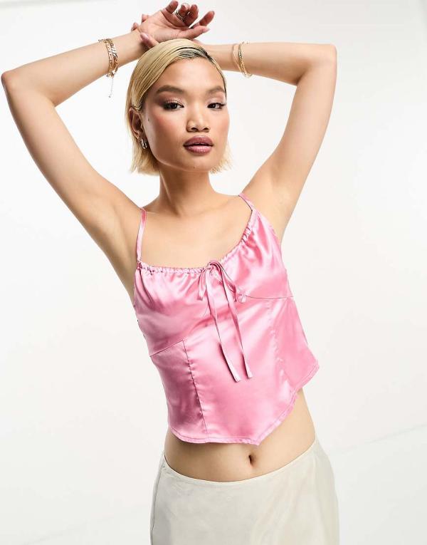 Urban Threads satin corset top in pink