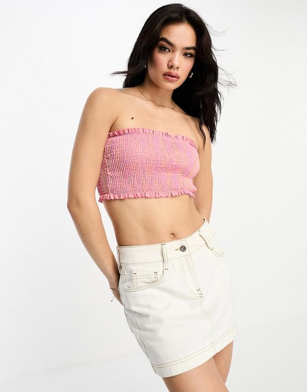 Urban Threads shirred bandeau top in pink check (part of a set)-Multi