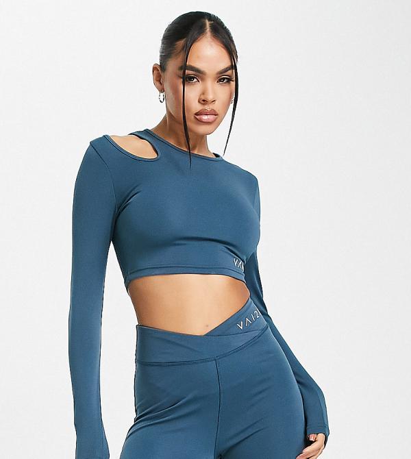VAI21 asymmetrical cut out long sleeve top in blue (part of a set)