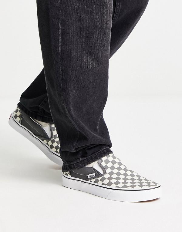 Vans classic checkerboard slip on sneakers in grey