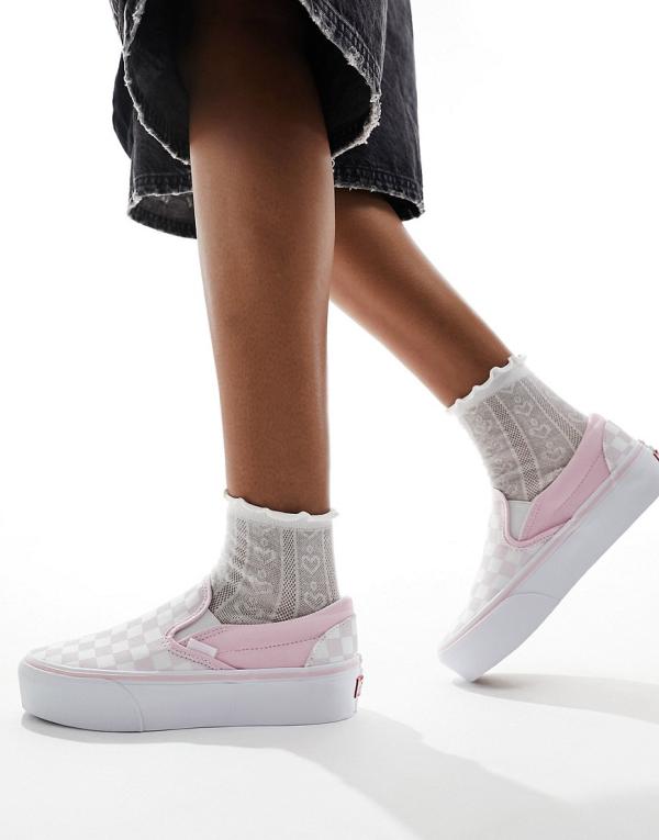 Vans Classic slip on platform sneakers in pink and white