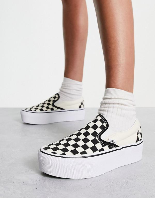 Vans Classic Slip-On Stackform sneakers in black and white checkerboard