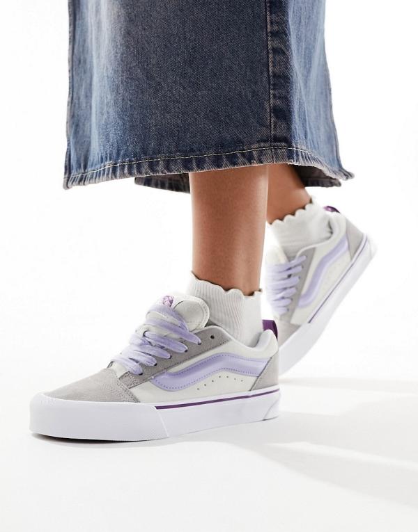 Vans Knu Skool sneakers with purple laces in grey and white