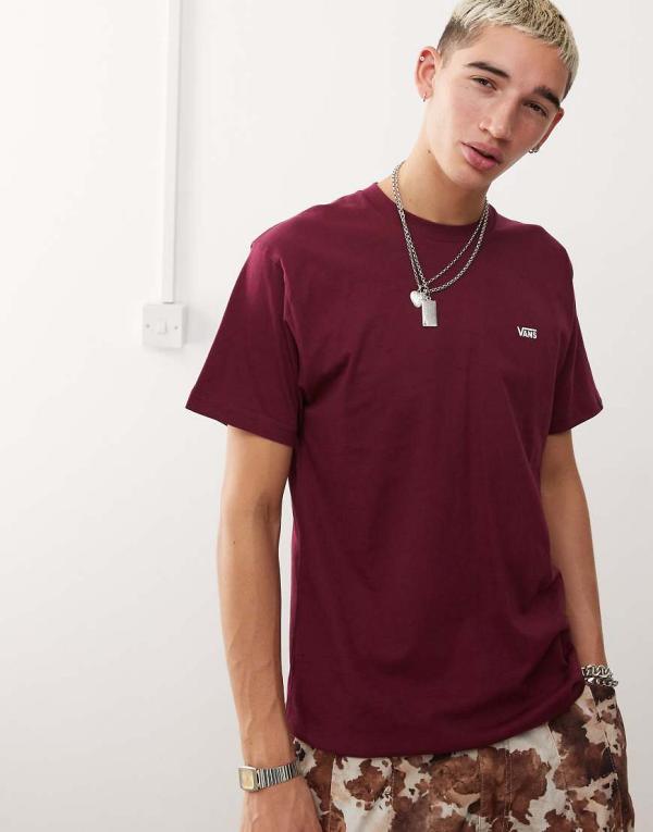 Vans Left Chest Logo tee in burgundy-Red