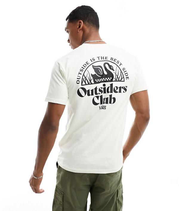 Vans outsiders club pocket t-shirt with back print in off white