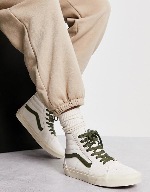 Vans Sk8-Hi sneakers in marshmallow with dark green stripe-Neutral