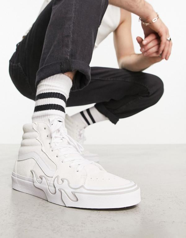 Vans Sk8-Hi sneakers with flame print in white-Black