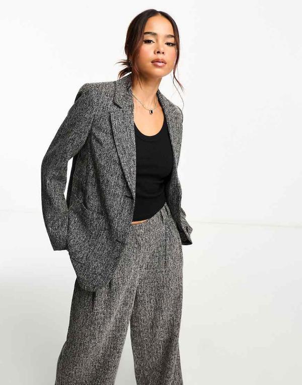 Vero Moda Aware textured melange oversized blazer in charcoal (part of a set)-Grey