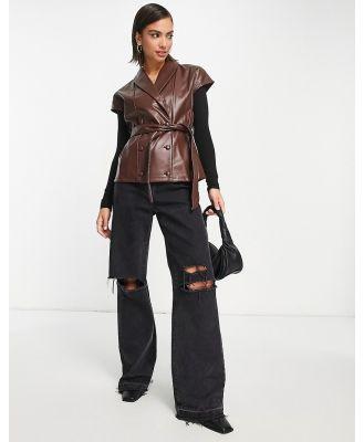 Vero Moda faux-leather waistcoat in brown (Part of a set)