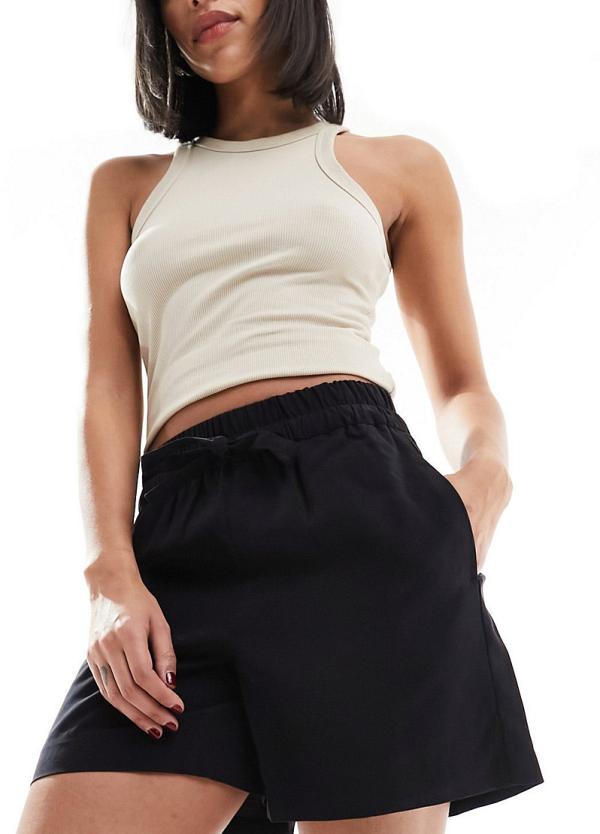 Vero Moda relaxed shorts with tie waist in black
