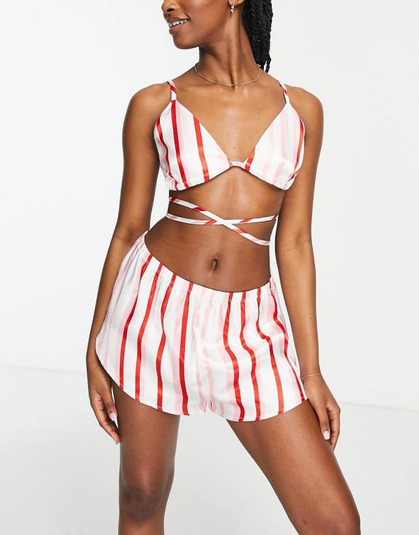 Vero Moda satin strap detail pyjama set in pink & white stripe