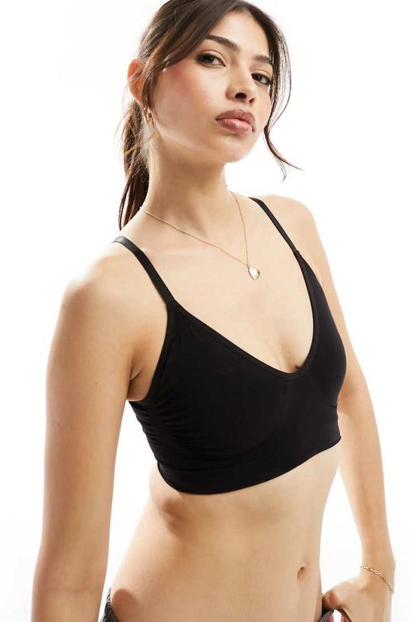 Vero Moda seamless deep v bra top in black