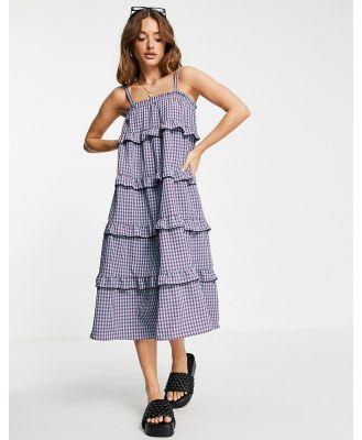 Vero Moda strappy tiered smock mini dress in mixed check-Multi
