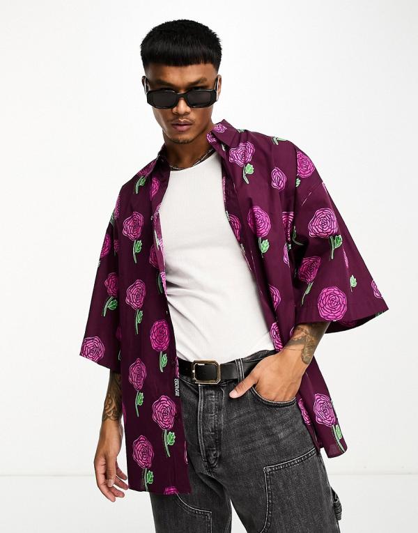 Versace Jeans Couture roses oversized shirt in brown