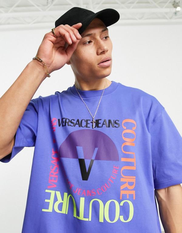 Versace Jeans Couture square v emblem oversized t-shirt in blue