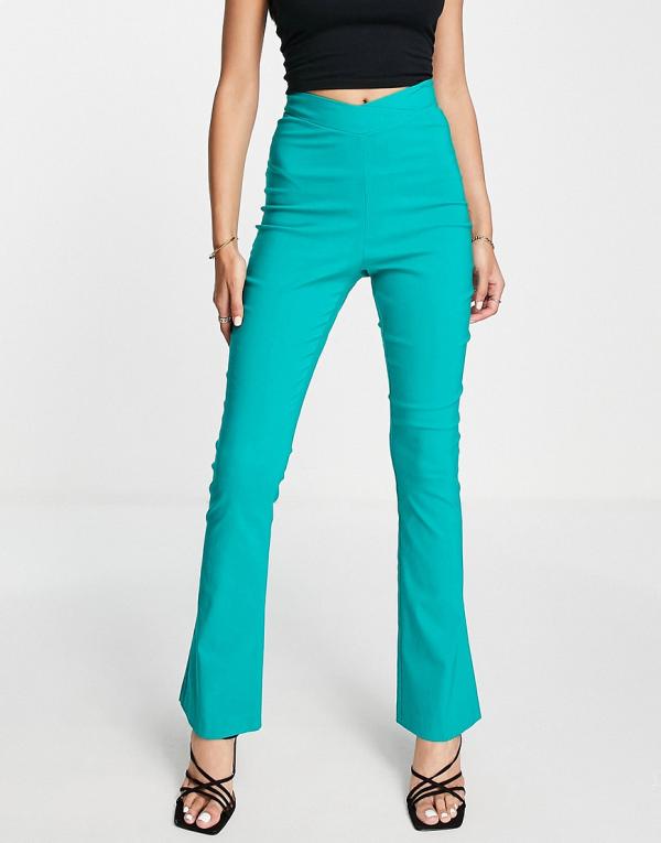 Vesper dipped waist flared pants in turquoise-Green