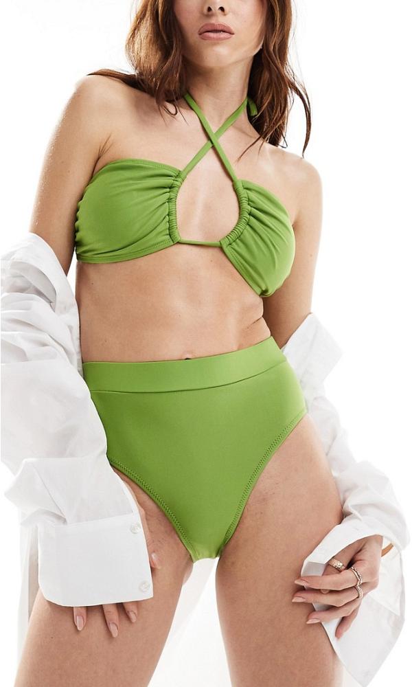 Vila halterneck bikini top in vibrant green (part of a set)