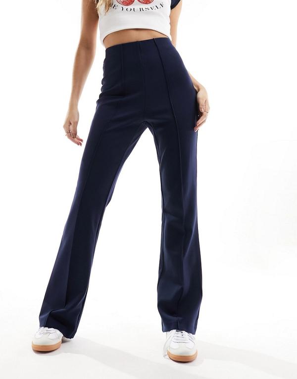 Vila high waisted pin tuck pull on pants in navy-Blue