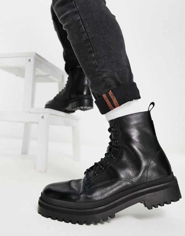 Walk London astoria lace-up boots in black leather