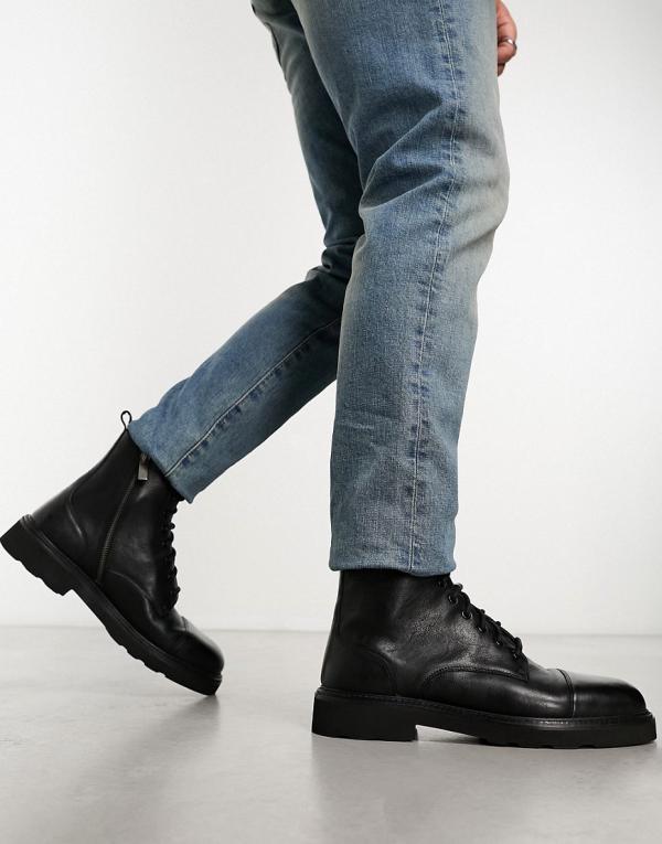 Walk London Max toe cap boots in black leather